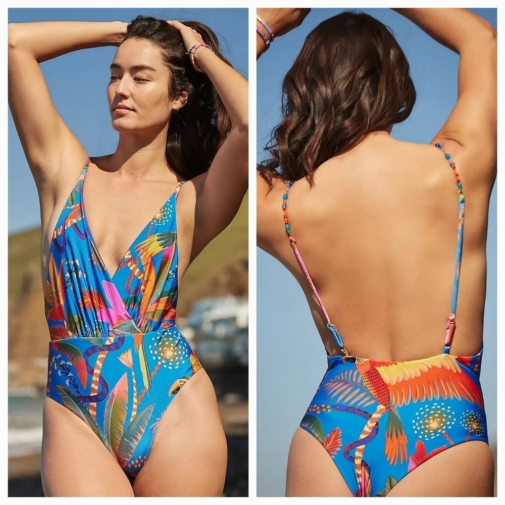 FARM Rio Macaw Party One Piece Swimsuit size M NWT